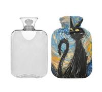 Van Gogh-Style Black Cat hot-Water Bottle with Soft Cover 2L Warmer Bag for Arthritis Arthritis bolsas de agua Caliente para Dolores