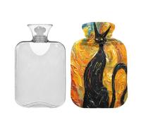 Van Gogh Style Black Cat Travel hot Water Bottle with Soft Cover 2L hotwater Bag for Sore Muscle Period Cramps Bolsa para agua Caliente