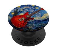 Van Gogh Style Red Guitar Starry Night Artistic PopSockets Adhesive PopGrip