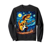 Van Gogh Style T-Rex Playing Electric Guitar Art Sweatshirt