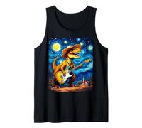 Van Gogh Style T-Rex Playing Electric Guitar Art Tank Top