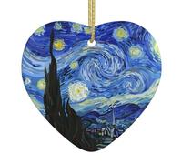 Van Gogh Style Watercolor Painting Ceramic Ornament Christmas Ornaments Holidays Ornaments Creative Heart Porcelain Ornament Christmas Tree Home Decoration