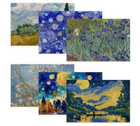 Van Gogh Style Watercolor Painting Placemats, 12 x 18 inch, Linen Placemat Kitchen Dining Room Decor Holiday Decor Rustic Vintage Waterproof Washable Placemat Set of 6
