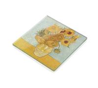 Van Gogh Sunflowers Tempered Glass Coaster - Classic Artwork Floral Accessory (Plain Packaging)