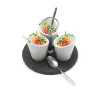 Van Gogh Tapas Serving Dishes Set Platter Snack Dips Cups Slate Ceramic - White - Slate/Ceramic