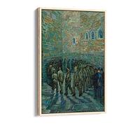 Van Gogh The Prison Court Classic Canvas Floater Frame Print Picture Art - Light Oak Frame 20 inch wide x 30 inch high