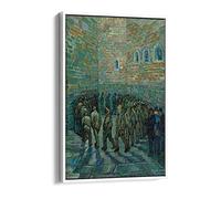 Van Gogh The Prison Court Classic Canvas Floater Frame Print Picture Art - White Frame 16 inch wide x 24 inch high