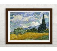 Van Gogh Wheat Field Cypresses Framed Wall Art Picture Print - A3 - Walnut Frame