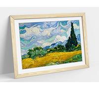 Van Gogh Wheat Field Cypresses Framed Wall Art Print Picture - A3 - Light Oak Frame