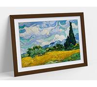Van Gogh Wheat Field Cypresses Framed Wall Art Print Picture - A3 - Walnut Frame