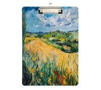 Van Gogh's Fields Acrylic Clipboard for Nurses & Office, Plastic Clip Board with Low Profile Clip, Hanging Hook, Clear PVC Writing Board -Silver 12.5x9 Inch