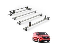 Van Guard Roof Rack for Ford Transit Custom 2024+ 4 Aluminium Roof Bars, Rear Ladder Roller with Loadstops [Only Suitable for Long (L2) Models with Barn Doors] - UltiBar Plus - VG348-4-L2/VGR-09