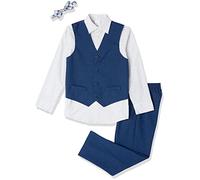 Van Heusen Boys' 4-Piece Formal Suit Set, Vest, Pants, Collared Dress Shirt, and Tie Business, Blue Jean, 12