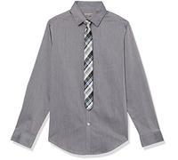 Van Heusen Boy's Long Sleeve Collared Button-Down Dress Shirt and Tie Set, Plaid Wild Grey, 10-12