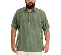 Van Heusen Men's Big and Tall Air Short Sleeve Button Down Poly Rayon Stripe Shirt, Deep Forest, L