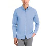 Van Heusen Men's Classic Fit Stain Shield Never Tuck Stretch Button Down Shirt, Bel Air Blue Solid, Large