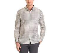 Van Heusen Men's Classic Fit Stain Shield Never Tuck Stretch Pattern Button Down Shirt, Chinchilla Plaid, Large