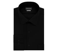 Van Heusen Men's Dress Shirts Fitted Lux Sateen Stretch Solid Spread Collar, Black, 16" Neck 36"-37" Sleeve