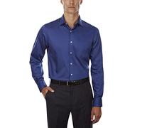 Van Heusen Men's Dress Shirts Fitted Lux Sateen Stretch Solid Spread Collar, Blue Velvet, 17.5" Neck 34"-35" Sleeve