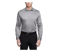Van Heusen Men's Dress Shirts Regular Fit Lux Sateen Stretch Solid, Grey, 18" Neck 34"-35" Sleeve