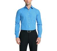 Van Heusen Men's Poplin Fitted Solid Point Collar Dress Shirt, Cameo Blue, 15" Neck 34"-35" Sleeve