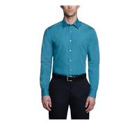 Van Heusen Men's Poplin Fitted Solid Point Collar Dress Shirt, Deep Sea, 17.5" Neck 36"-37" Sleeve