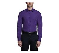 Van Heusen Men's Poplin Fitted Solid Point Collar Dress Shirt, Purple Velvet, 17.5" Neck 32"-33" Sleeve