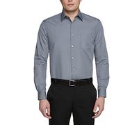 Van Heusen Men's Poplin Regular Fit Solid Point Collar Dress Shirt, Grey, 16" Neck 34"-35" Sleeve