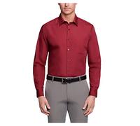 Van Heusen Men's Poplin Regular Fit Solid Point Collar Dress Shirt, Magenta, 16.5" Neck 34"-35" Sleeve