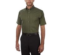 Van Heusen Men's Short Sleeve Dress Shirt Regular Fit Oxford Solid, Dark Green, 20.5"-21" Neck