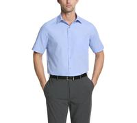 Van Heusen Men's Short Sleeve Dress Shirt Regular Fit Poplin Solid, Cameo Blue, 17" Neck