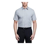 Van Heusen Men's Short Sleeve Dress Shirt Regular Fit Poplin Solid, Grey, 17" Neck