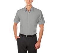 Van Heusen Men's Short Sleeve Dress Shirt Regular Fit Poplin Solid, Grey Stone, 17.5" Neck