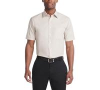 Van Heusen Men's Short Sleeve Dress Shirt Regular Fit Poplin Solid, Stone, 18" Neck