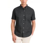 Van Heusen Men's Wrinkle Free Short Sleeve Button Down Check Shirt, Black Minicheck, Large