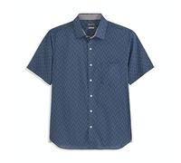 Van Heusen Wrinkle Free Short Sleeve Button Down Shirt, Slim Fit No-Tuck Length, Comfortable Stretch Fabric Button Down Shirt for Men, Navy Blue and Black Iris, M
