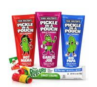 Van Holtens Pickle In A Pouch Assorted Pack (Hot Mama, Big Papa, Garlic Joe) 306g - Juicy, Bold & Tangy American Style Pickles with Fruit Roll & Lime Seasoning - Unique Taste vs Standard Gherkins