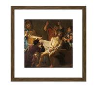 Van Honthorst Christ Crowned With Thorns Painting 8X8 Inch Square Wooden Framed Wall Art Print Picture with Mount Artery8 Brown One Size
