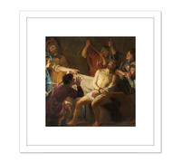 Van Honthorst Christ Crowned With Thorns Painting 8X8 Inch Square Wooden Framed Wall Art Print Picture with Mount Artery8 White One Size