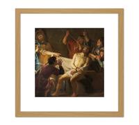 Van Honthorst Christ Crowned With Thorns Painting 8X8 Inch Square Wooden Framed Wall Art Print Picture with Mount Artery8 Light Oak One Size