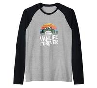 Van Life Forever Camper Van Road Trip Mountains Sunset Raglan Baseball Tee