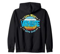 Van life - Live Wild Live Free - Vintage Hippie Camper Van Zip Hoodie