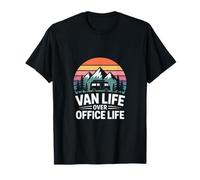 Van Life Over Office Life Camper Mountain Sunset T-Shirt