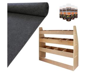Van Lining Carpet Super Stretch + Glue & VW Caddy Racking Bundle, 11m2 Dark Grey Anthracite, Van Racking, Vans, Motor Homes, Cars, Shelving Unit with 4 Shelves, 12mm Plywood, 4 Tier Racking Unit