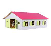 Van Manen Kids’ Globe Farming Horse Ranch, with 7 Horse Stalls, Wooden Horse Farm, with Folding Roof, Pink, 610189