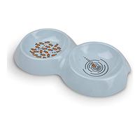 Van Ness - Ecoware Double Cat Dish, Renewable & Sustainable Bamboo Plant Material, Shallow & Wide Bowl, Whisker Friendly, Non-Skid Silicone Feet, Unbreakable, BPA-Free (8 oz Per Side, 16 oz Capacity)