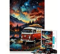 Van on The Beach Adults 1000 Pieces Puzzle Mental Fun Game Advanced Laser Cutting Tech Amusing Challenge for Waiting Time (38x52cm)