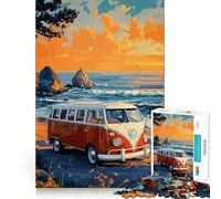 Van on The Beach Jigsaw 1000 Pieces for Teenagers Memory Train Fun Clean Seamless Connection Relaxing Indoor Group Activity (38x52cm)
