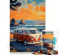 Van on The Beach Jigsaw 1000 Pieces Memory Skill Fun Smooth Edge Perfect Interlock Fun-filled Way to Fill Empty Hours (50x75cm)
