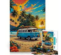 Van on The Beach Jigsaw Puzzle 1000 Recall Fun Play Advanced Laser Cutting Tech Holiday Indoor Entertainment Toy (38x26cm)